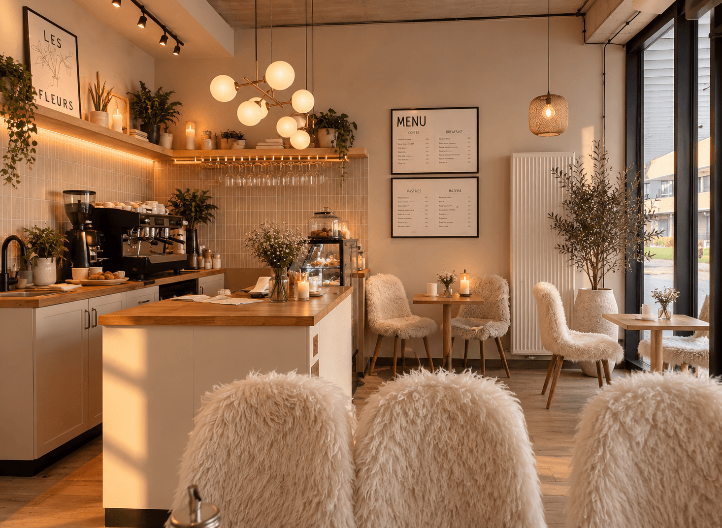 Warm interior of Margot café